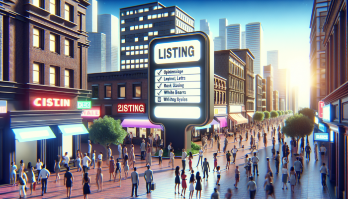 A lively city street featuring an optimized Google My Business sign that attracts customers.