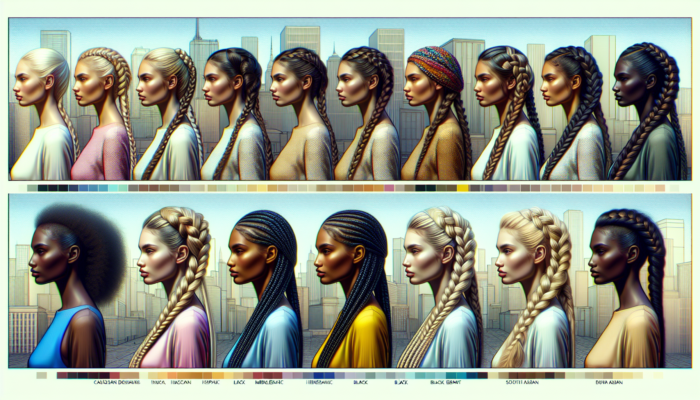 A showcase of modern French braid hairstyles, featuring classic and bold variations on diverse models in an urban backdrop.