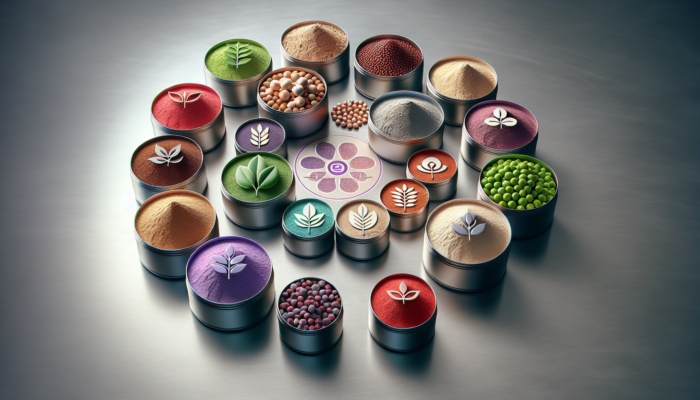 Detailed infographic of plant-based protein powders with colourful charts showing nutritional profiles.