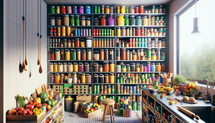 Vibrant pantry ingredients displayed on shelves, ready for effortless meal preparation.