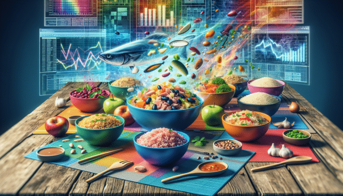 Vibrant rice bowls showcasing tuna, beans, vegetables, and sizzling Asian-style fried rice with eggs and proteins.