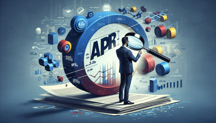 How to Compare Debt Consolidation Loan APRs: A Guide | DCL How to Compare Debt Consolidation Loan APRs: A person using a magnifying glass to scrutinise an "APR" document, surrounded by financial charts and graphs.