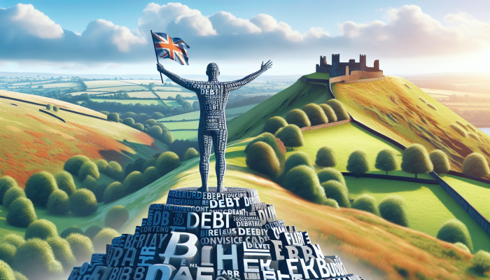 How to Celebrate Debt Consolidation Milestones: A Guide | DCL Individual celebrating debt consolidation on a scenic UK hill surrounded by historical ruins and lush nature.