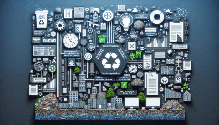Budget Waste Rules for House Clearance: Diagram of UK waste disposal laws, featuring Environmental Protection Act 1990 and Waste Regulations 2011, with icons for duties and local guidance.