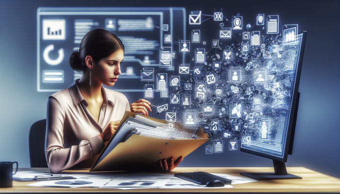 Best Habits for Debt Consolidation Winners: A Guide | DCL A person organising a labelled folder with documents at a desk, reviewing digital files on a computer.