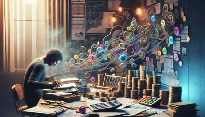 Debunking Debt Consolidation Loan Myths: A Guide | DCL A person planning finances on a cluttered desk with charts and budget sheets, illustrating debt consolidation commitment.