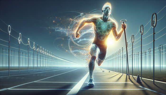 A marathon runner or cyclist crossing the finish line, demonstrating enhanced stamina from HMB Monohydrate.