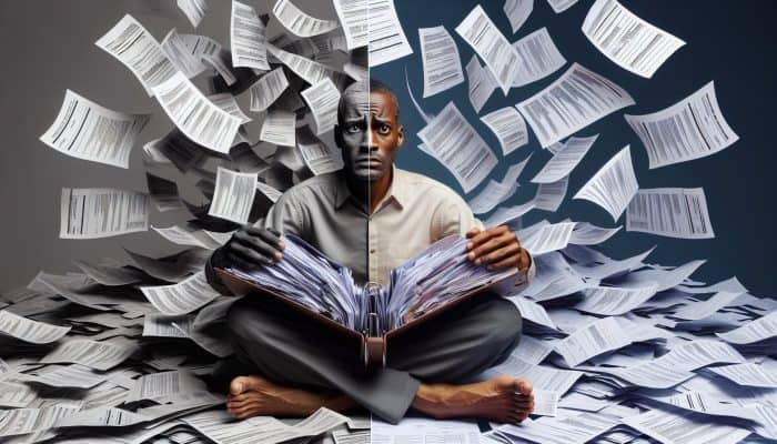 Understanding Debt Consolidation: A Comprehensive Guide | DCL Understanding the Concept of Debt Consolidation: A visual representation of a person consolidating multiple bills into one folder, symbolising financial relief and clarity.