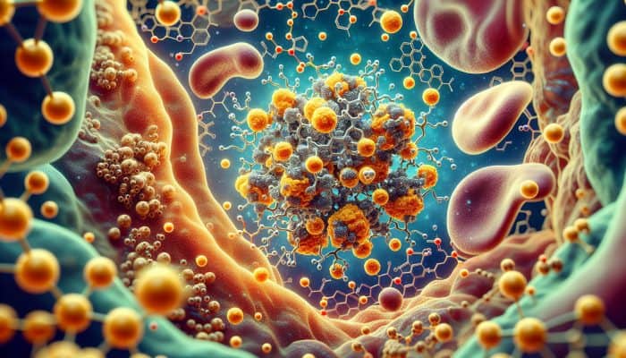 Ferritin Blood Test in Coatbridge: Microscopic view of ferritin molecules storing iron in liver, spleen, and bone marrow cells.