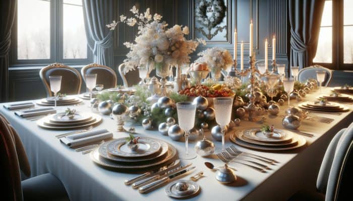 Exquisite holiday table setting featuring elegant china and chic cutlery, enhancing the visual appeal of gourmet meals.