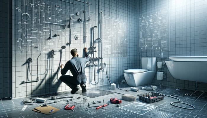 Shower Repair Services in Chilliwack: A plumber addressing various shower issues in a contemporary bathroom, ensuring safety and functionality.