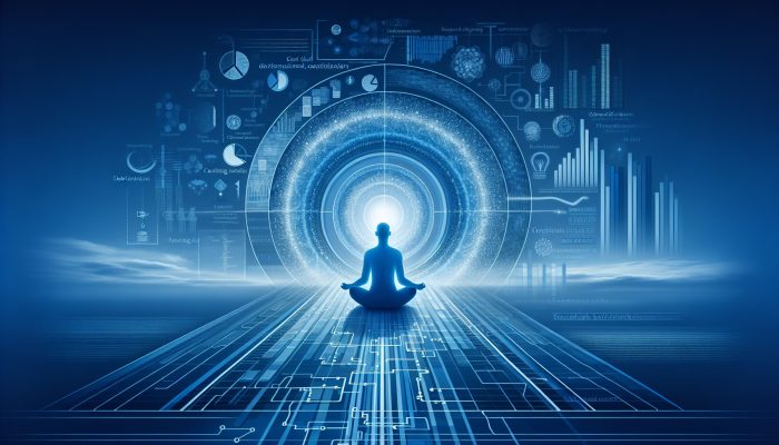 Debt Consolidation and Financial Peace of Mind: UK Guide | DCL A serene person with a calming blue financial chart, path to a hopeful horizon.