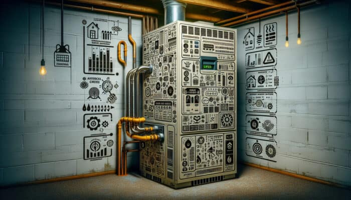 Furnace Services in Langley: Diagram of a furnace in a Langley home's basement showing malfunctions like rattling, banging, increased energy bills, and uneven heating.
