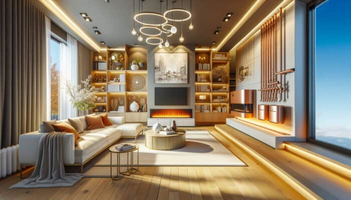 Heating Services in New Westminster: A welcoming living room featuring a modern heating system including a furnace, boiler, heat pump, and radiant floor heating.