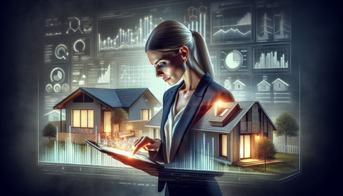 A real estate expert in Standerton analysing a modern home and a fixer-upper using recent sales data on a tablet.