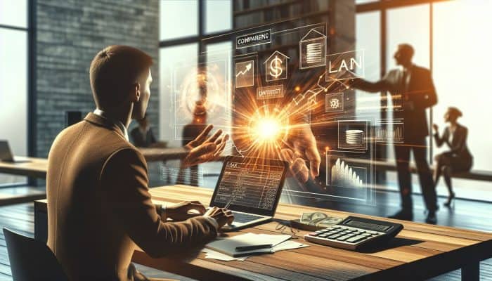 Debt Consolidation Loan Regrets and Lessons: What to Know | DCL Focused individual at a wooden desk reviewing loan documents on a laptop, with a financial advisor pointing to charts in a sunlit office, money and calculator nearby.