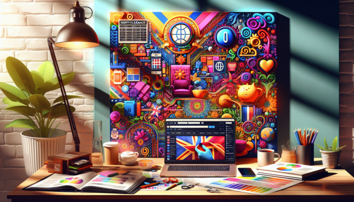 Illustration of a laptop displaying a modern e-commerce site with secure payments, UK products, and inventory dashboards in a cosy office with a smiling owner.