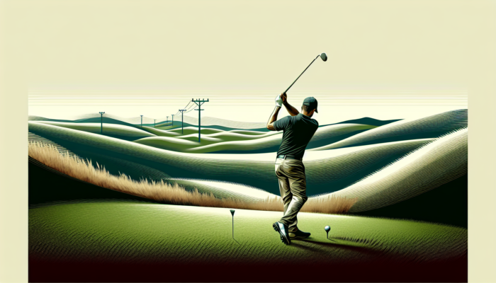 A focused golfer practices pitching on KwaZulu-Natal's rolling hills, using perfect stance and grip for accurate distance control.